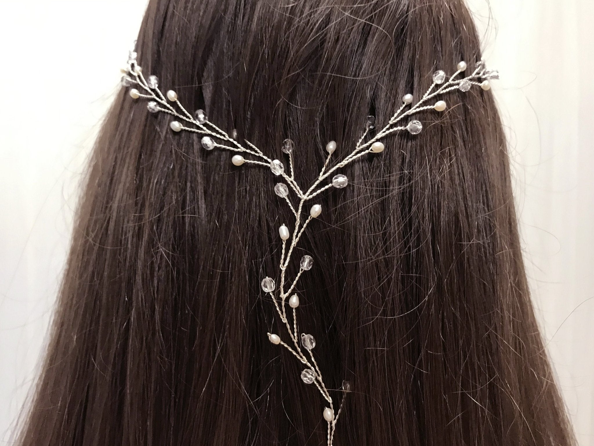 silver and pearl 'Y' hair vine Amy