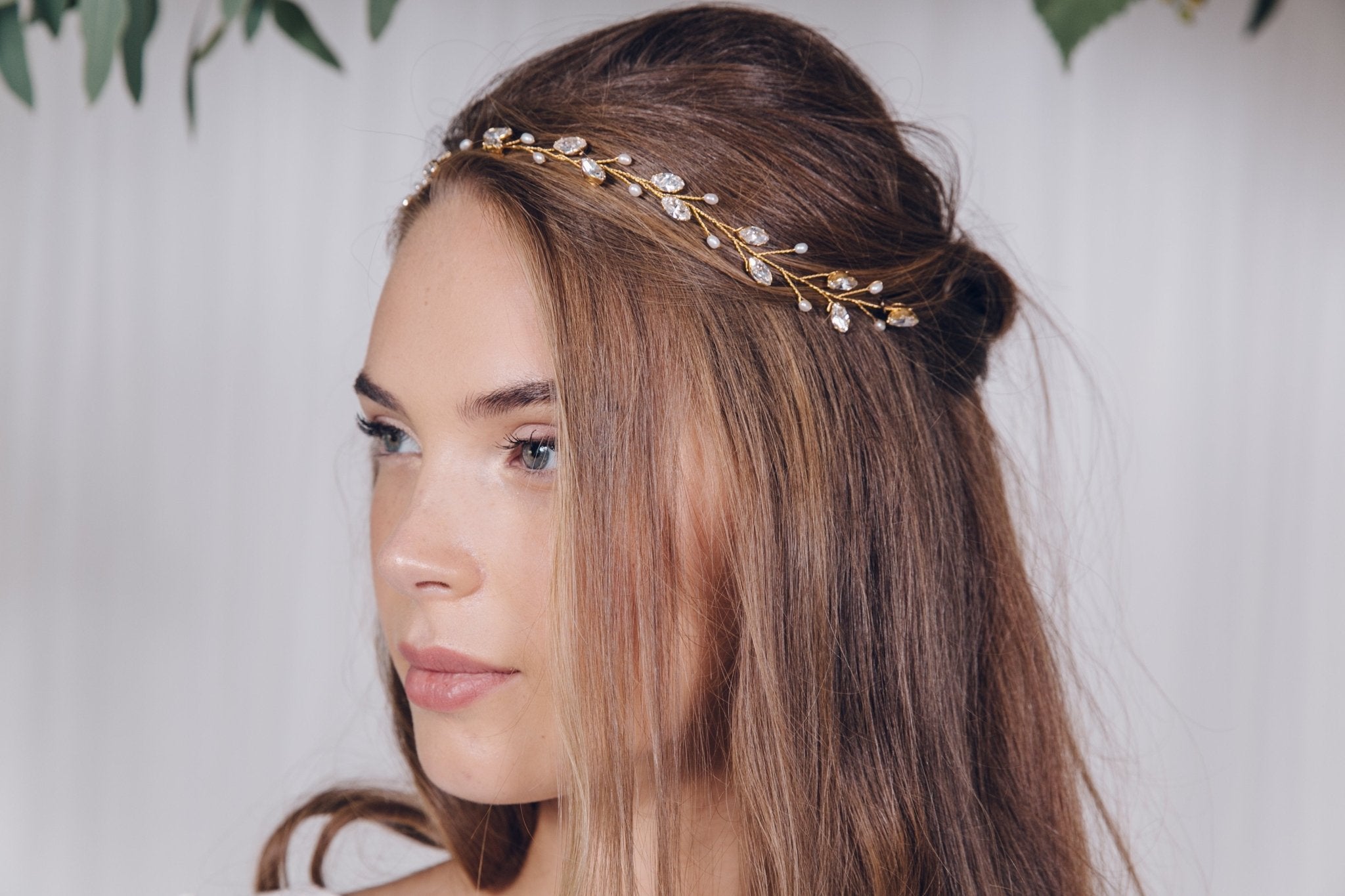 Rose gold, silver or gold crystal wedding headband browband - India - Debbie Carlisle