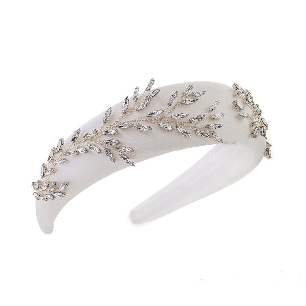 Angelica Ivory Padded Headband With Crystal Leaves - Silver or Gold ...